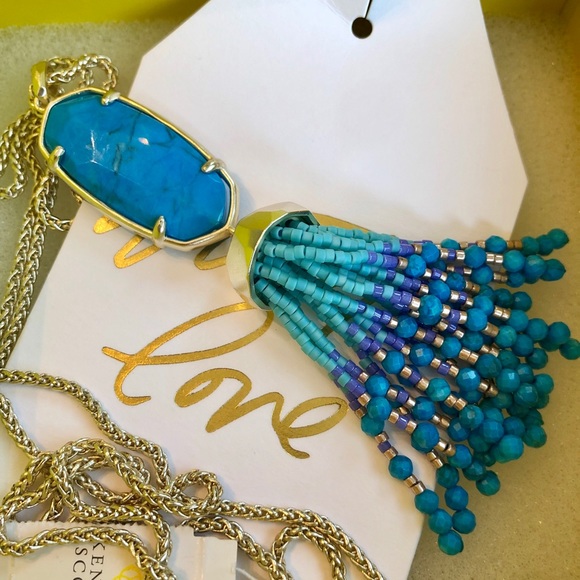 NWT Kendra Scott Eva Necklace Teal Agate & Yellow - Picture 9 of 11